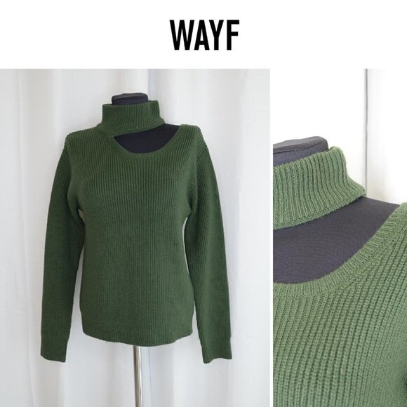Wayf Green Knit Turtleneck Cutout Sz XS - Picture 2 of 7
